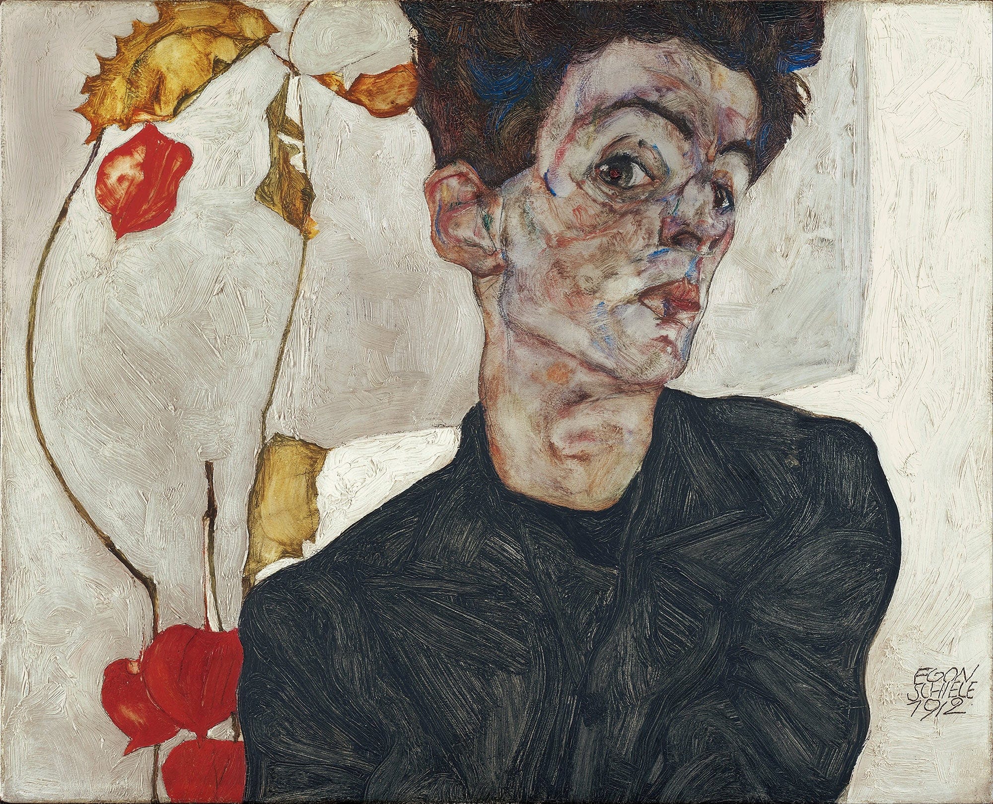 Self Portrait With Physalis by Egon Schiele