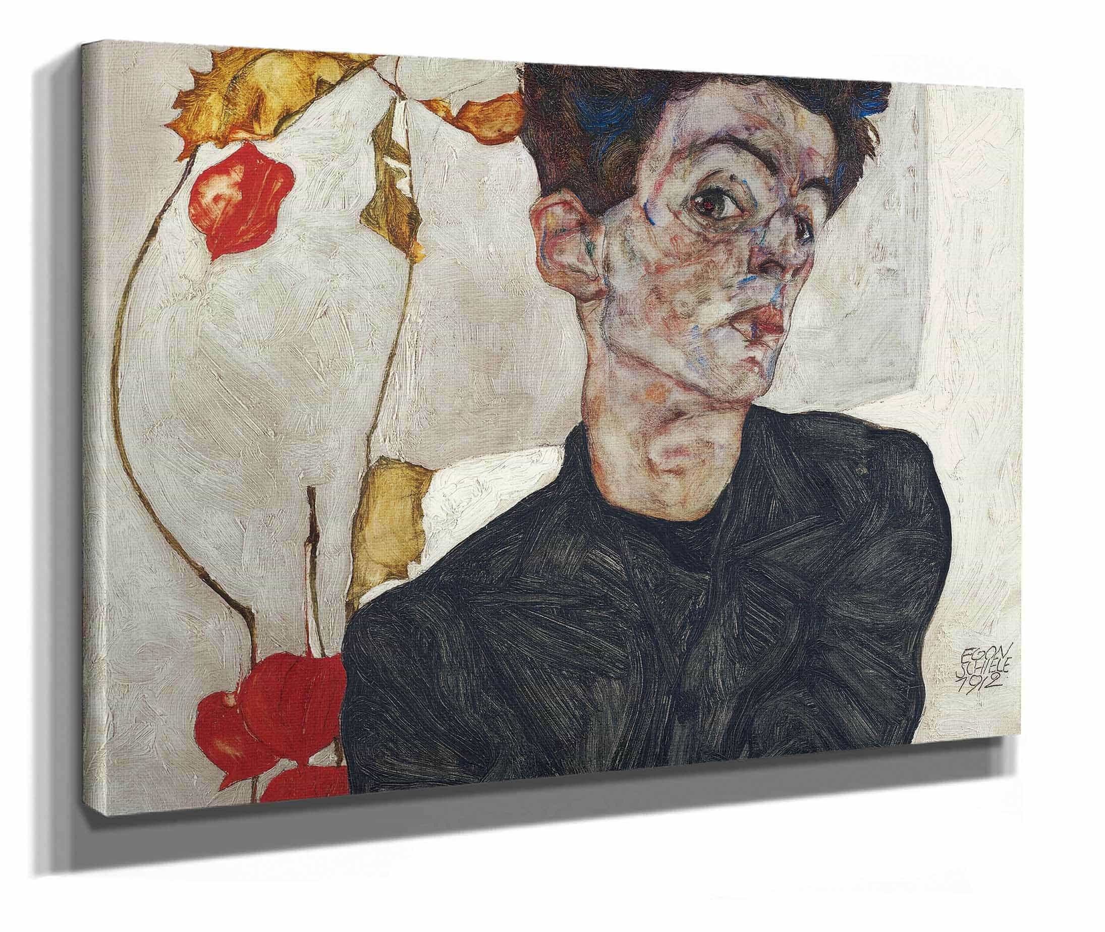Self Portrait With Physalis by Egon Schiele