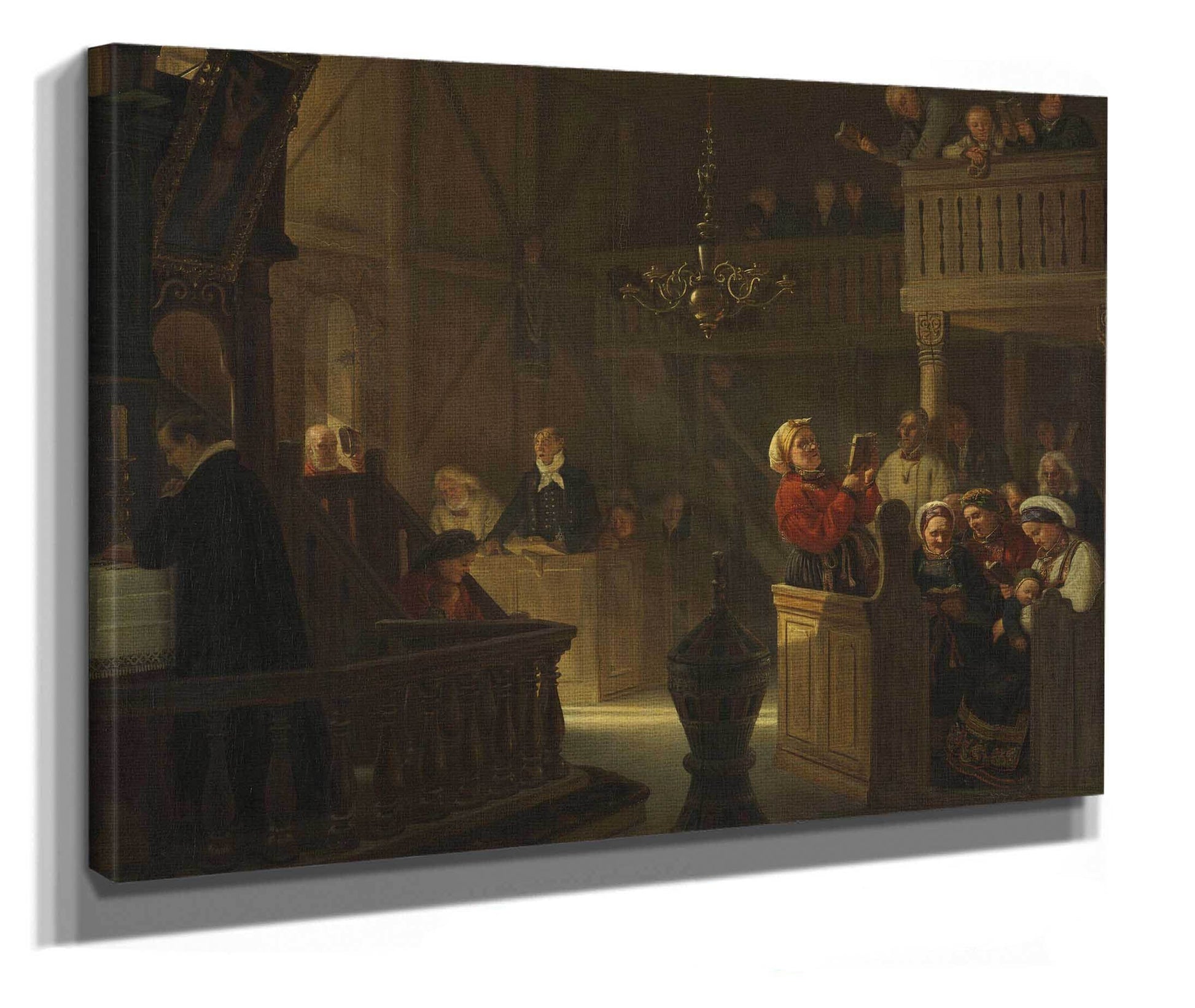 Service In A Norwegian Country Church by Adolph Tidemand