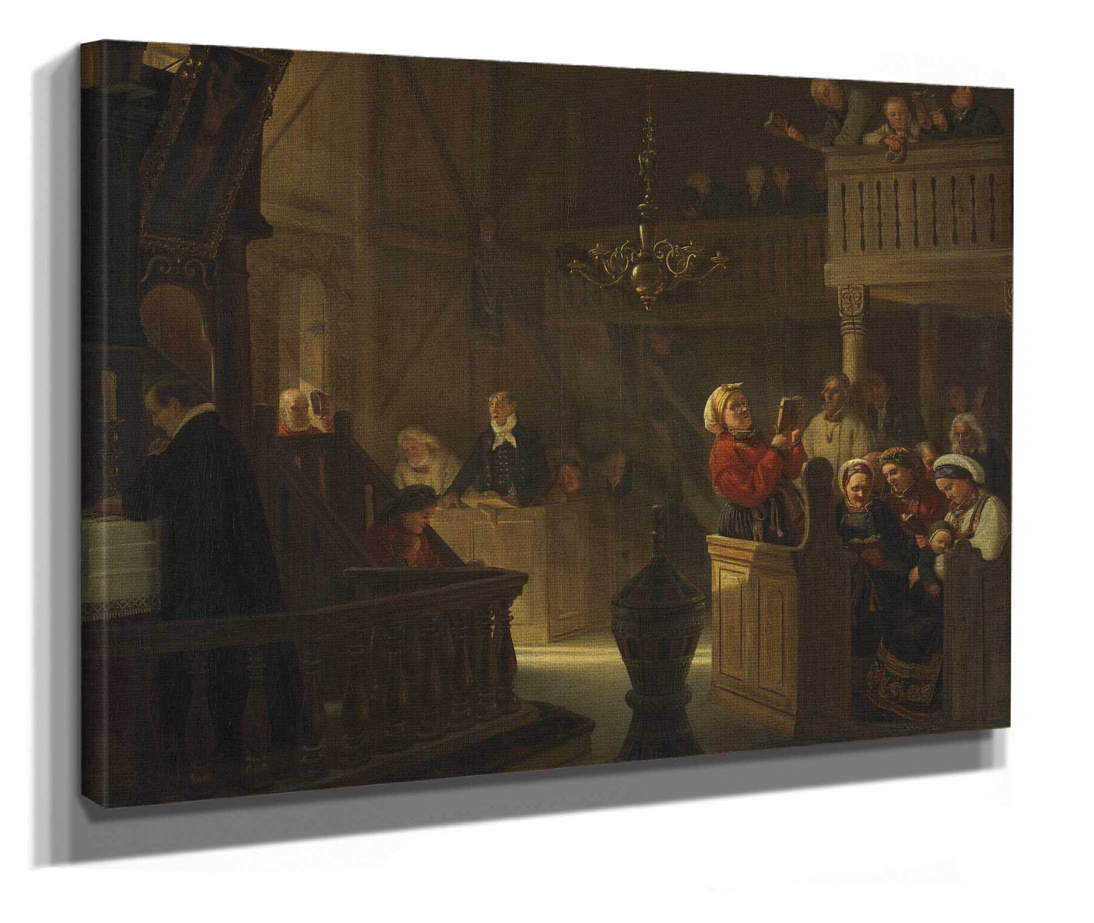 Service In A Norwegian Country Church by Adolph Tidemand
