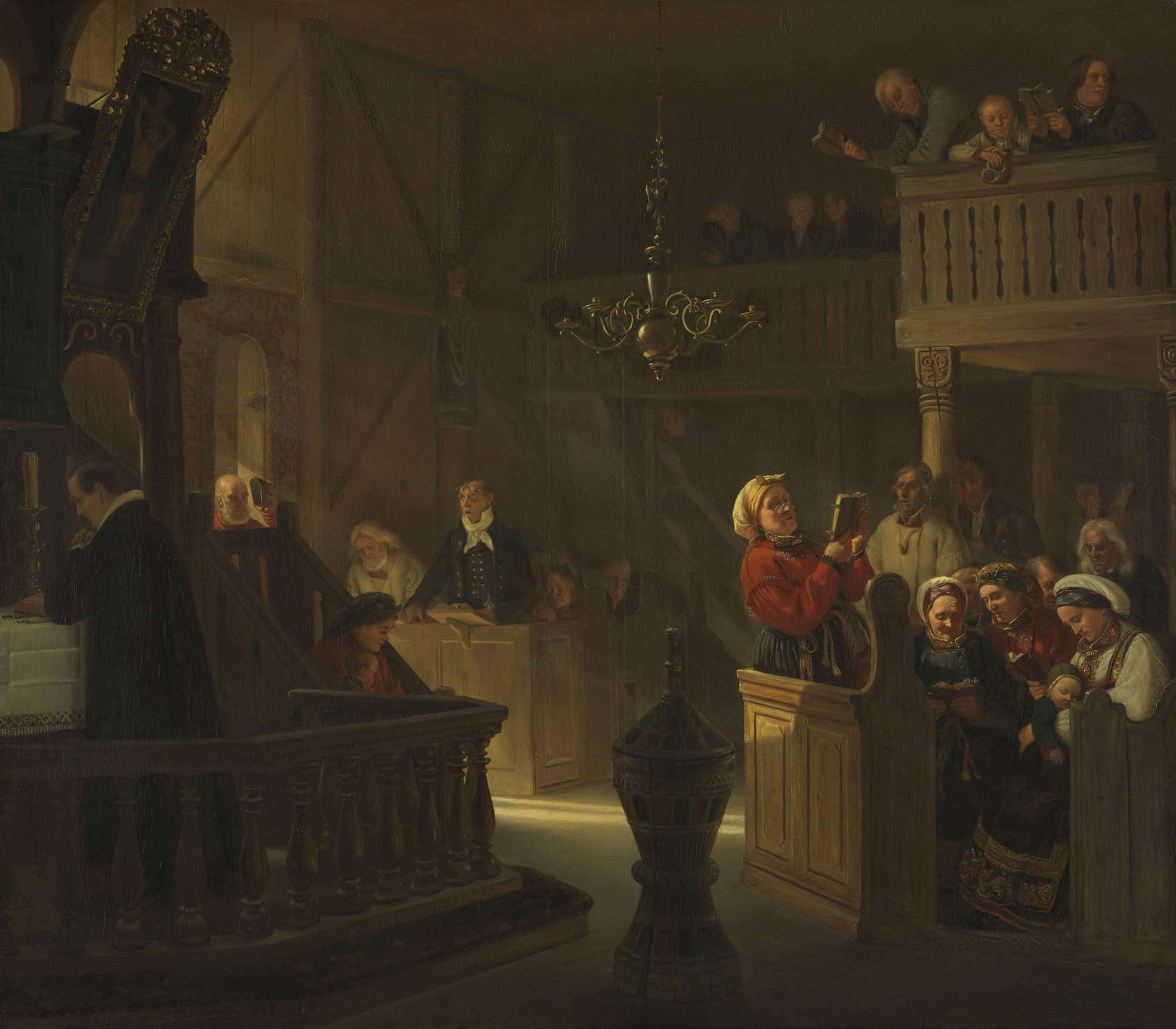 Service In A Norwegian Country Church by Adolph Tidemand