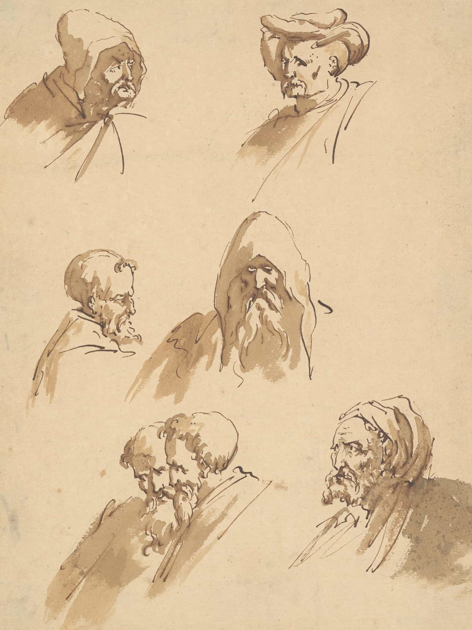 Seven Male Heads Late Th Mid Th Century by Sebastiano Ricci