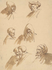 Seven Male Heads Late Th Mid Th Century by Sebastiano Ricci