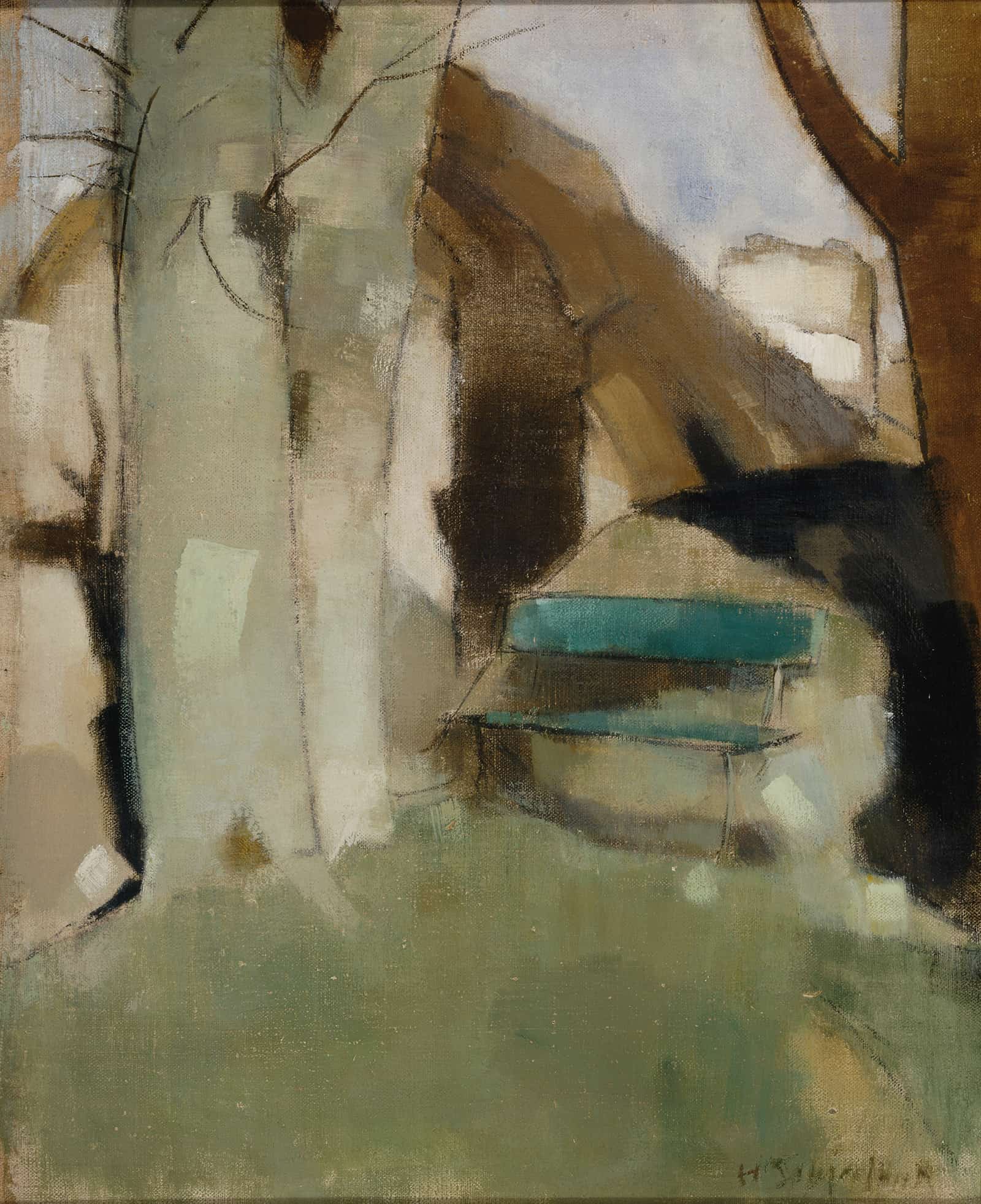 Shadow On The Wall Ii Green Bench by Helene Schjerfbeck