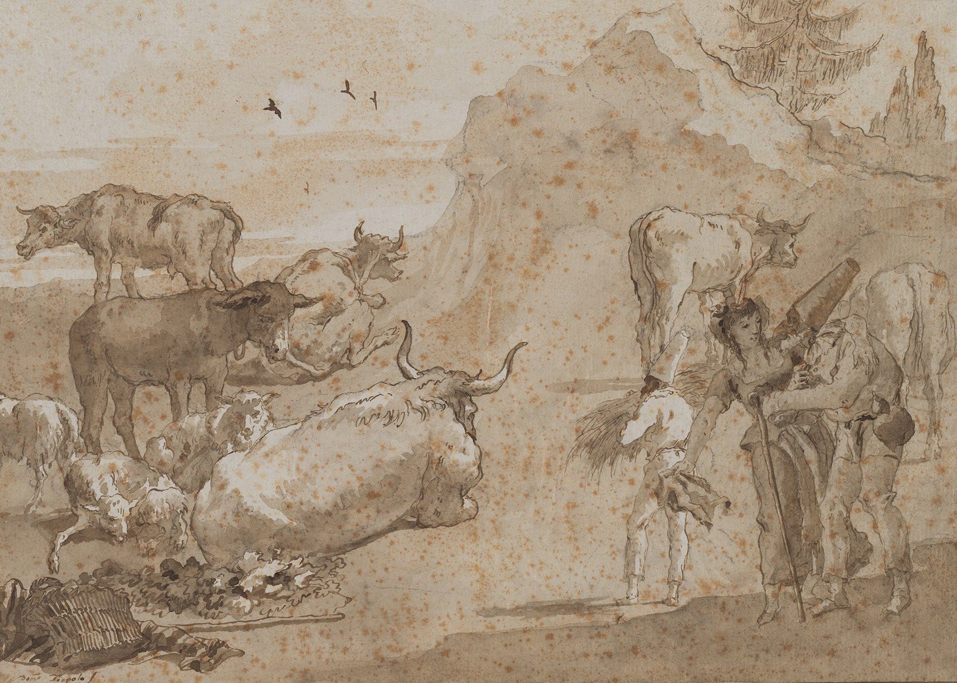 Sheep And Cows S by Giovanni Domenico Tiepolo