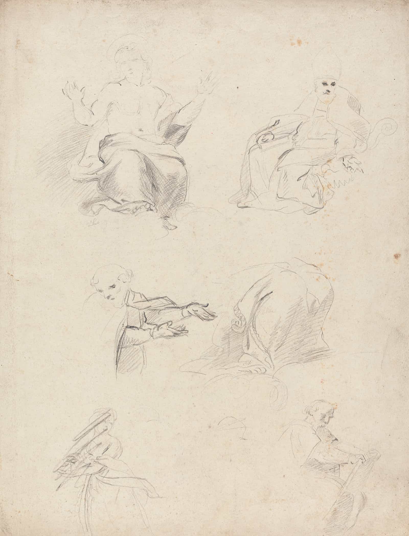 Sheet Of Figure Studies From Raphaels Disputation by Sir Joshua Reynolds