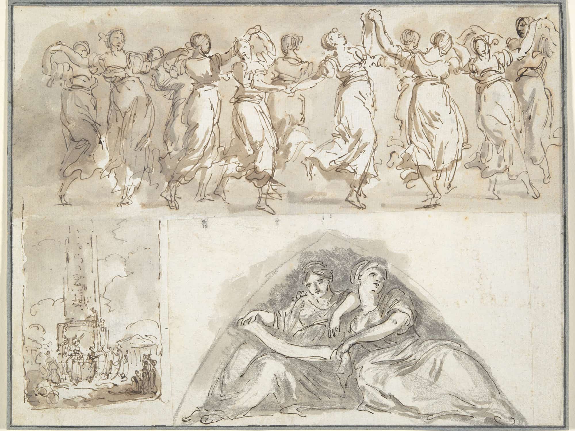 Sheet Of Sketches Frieze Of Dancing Women Dancing Women At The Foot Of An Obelisk by Hubert Robert