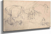 Sheet Of Sketches Wagon Horse Milkmaid And Other Figure Studies by James Ward
