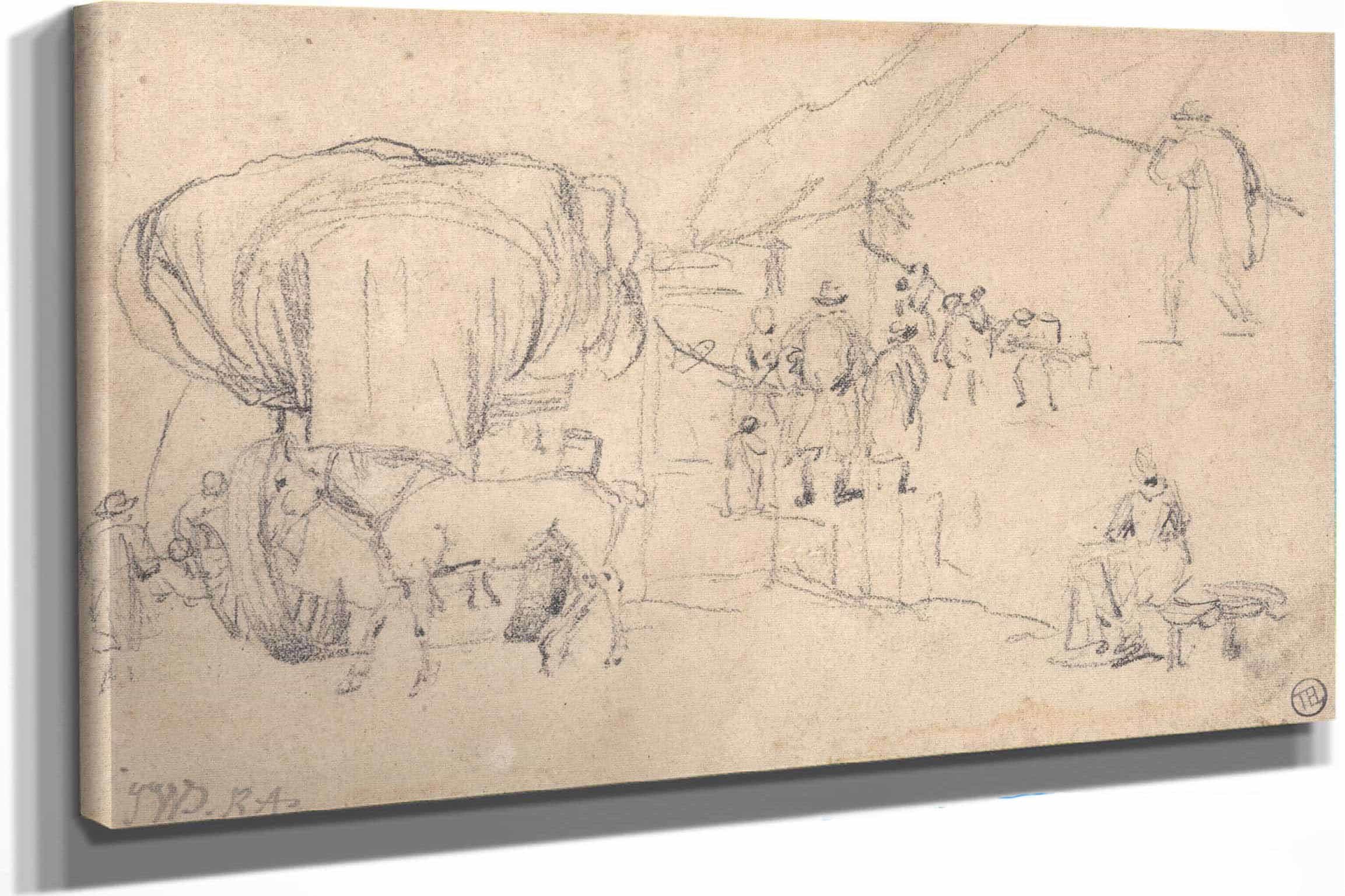 Sheet Of Sketches Wagon Horse Milkmaid And Other Figure Studies by James Ward