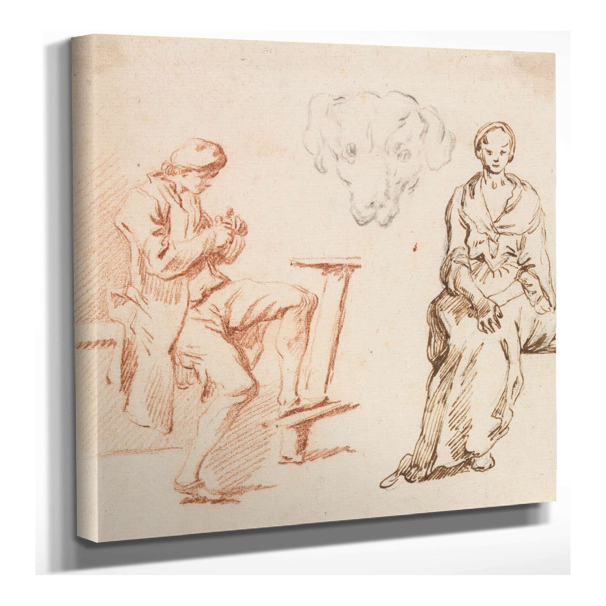 Sheet Of Studies Seated Man Head Of A Dog Seated Woman S by Claude Joseph Vernet