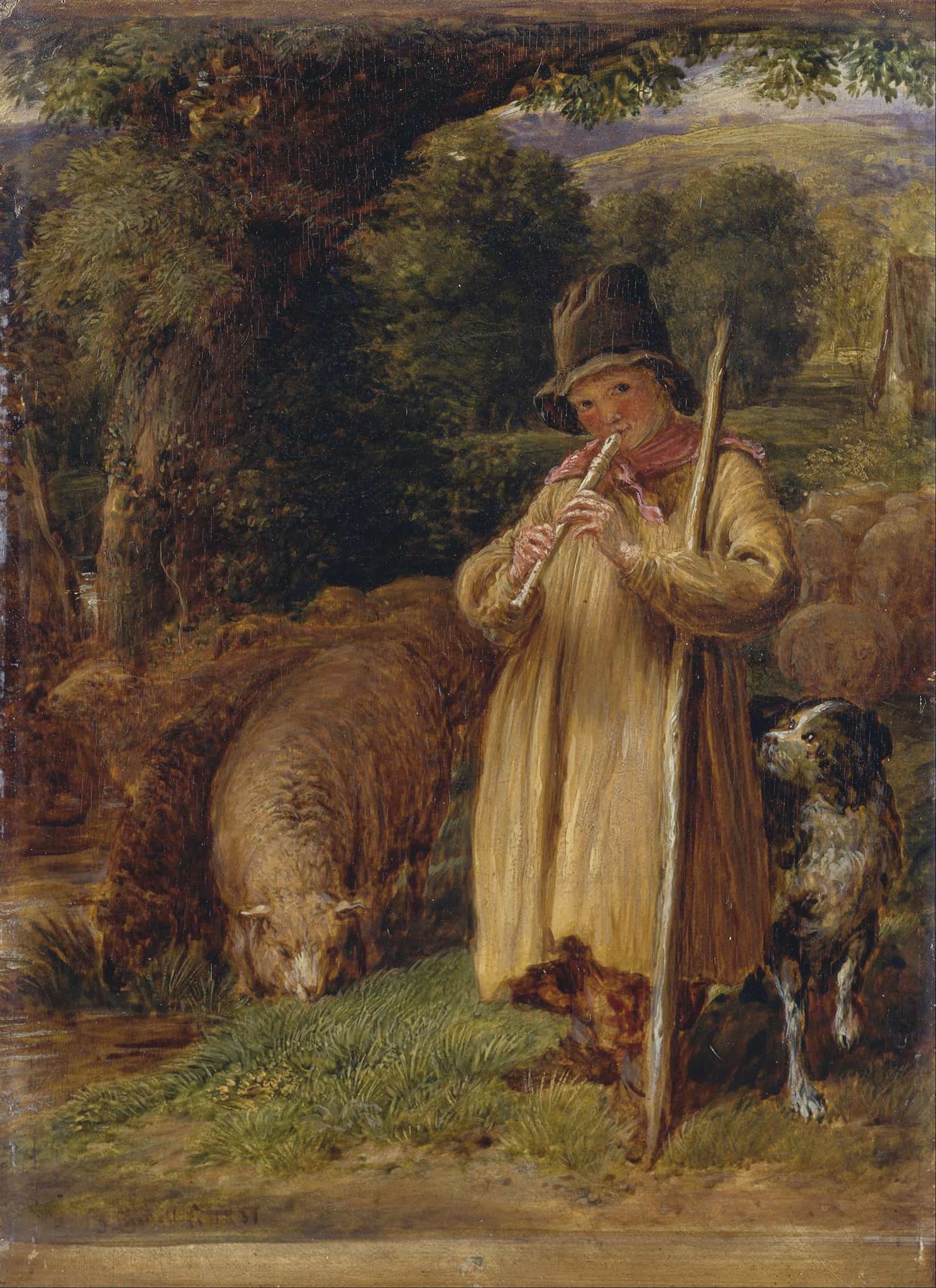 Shepherd Boy Playing A Flute by John Linnell