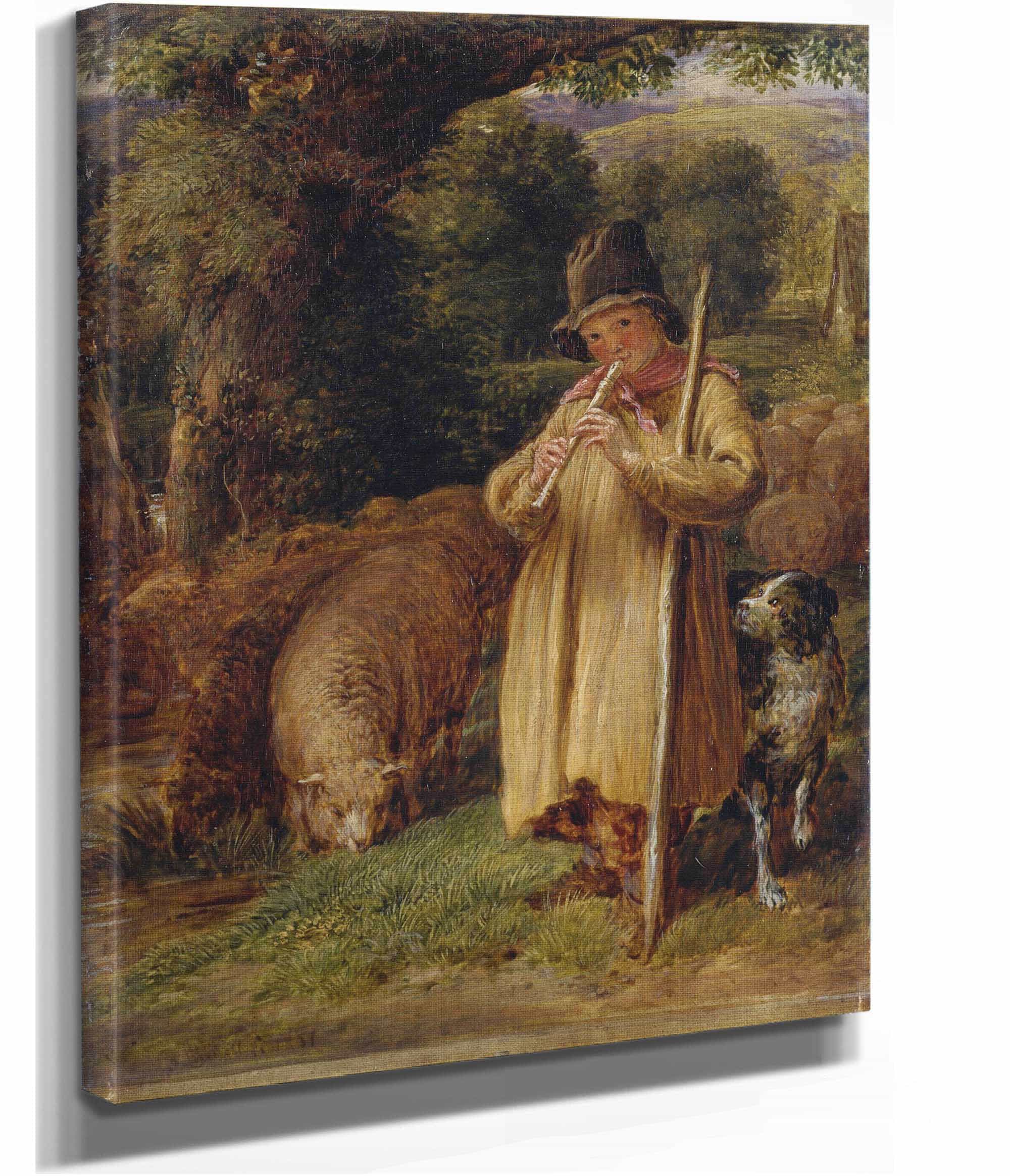 Shepherd Boy Playing A Flute by John Linnell
