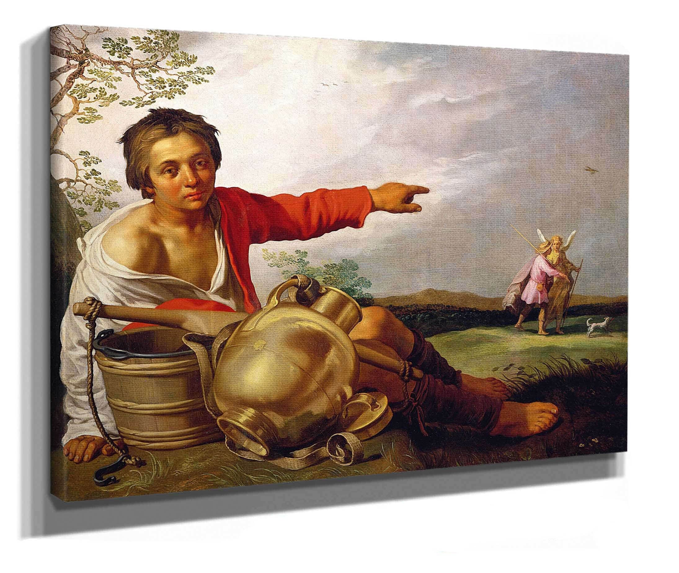 Shepherd Boy Pointing At Tobias And The Angel  by Abraham Bloemaert
