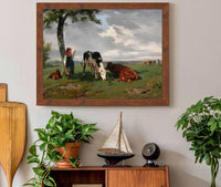 Shepherdess And Two Cows In A Meadow by Rosa Bonheur