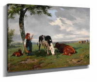 Shepherdess And Two Cows In A Meadow by Rosa Bonheur