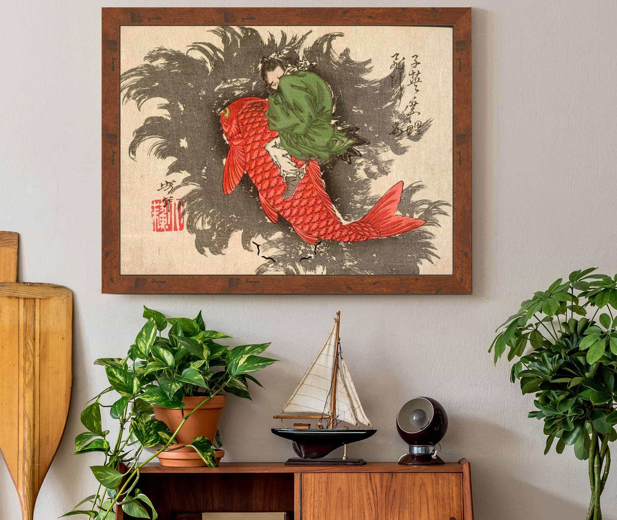 Shiei Riding A Carp Over The Sea by Tsukioka Yoshitoshi