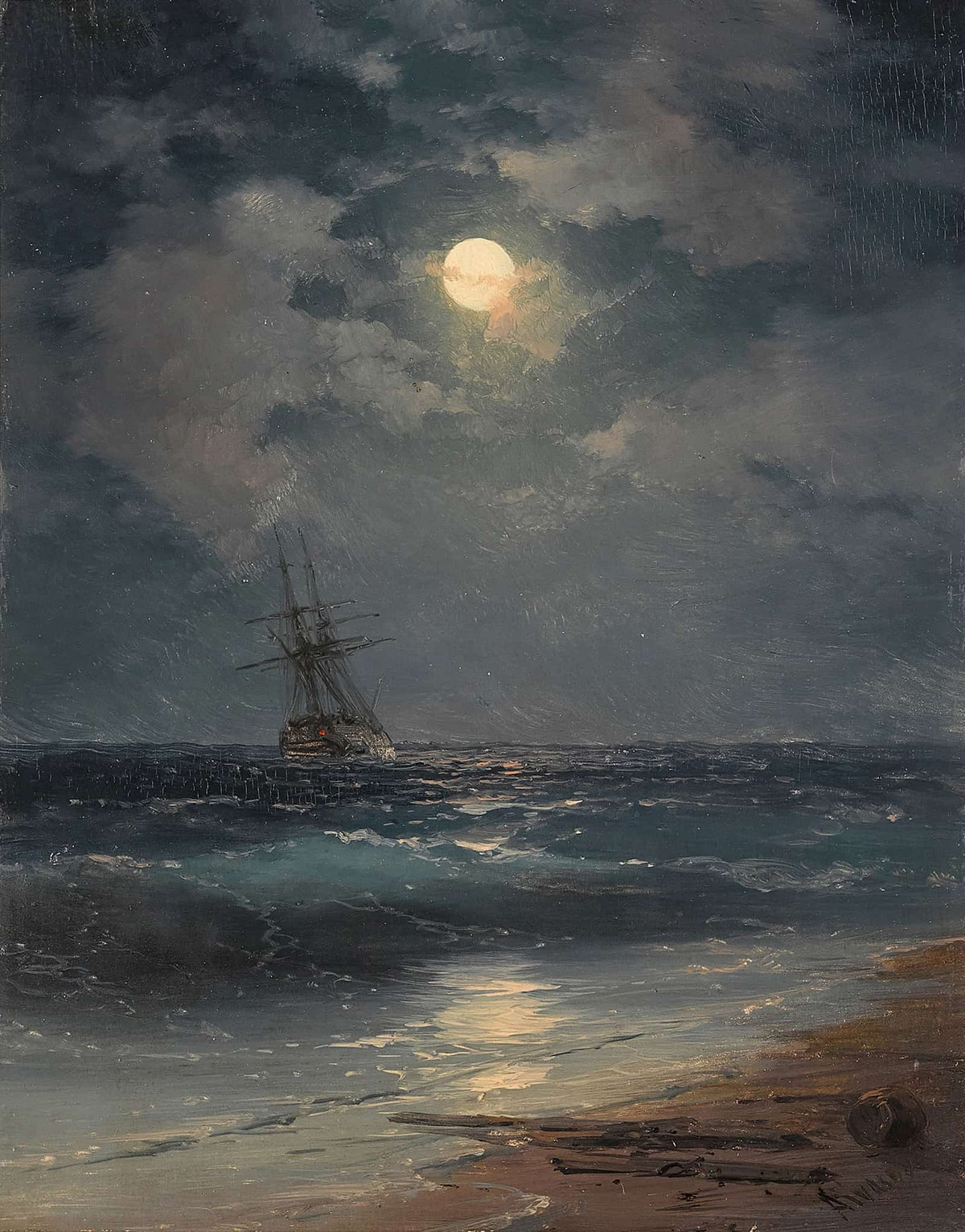 Ship By Moonlight by Ivan Konstantinovich Aivazovsky