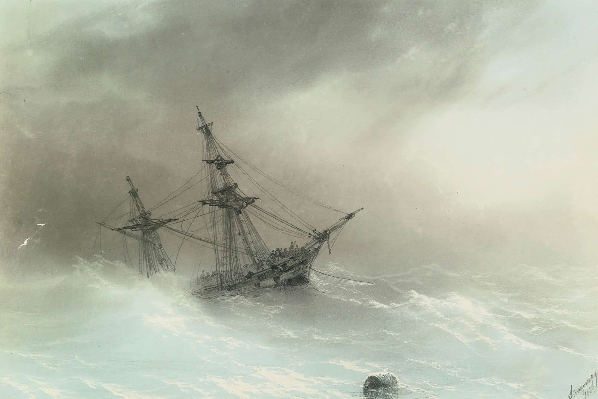 Ship In A Stormy Sea by Ivan Konstantinovich Aivazovsky
