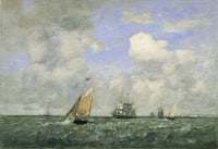 Ships And Sailing Boats Leaving Le Havre by Eugene Boudin