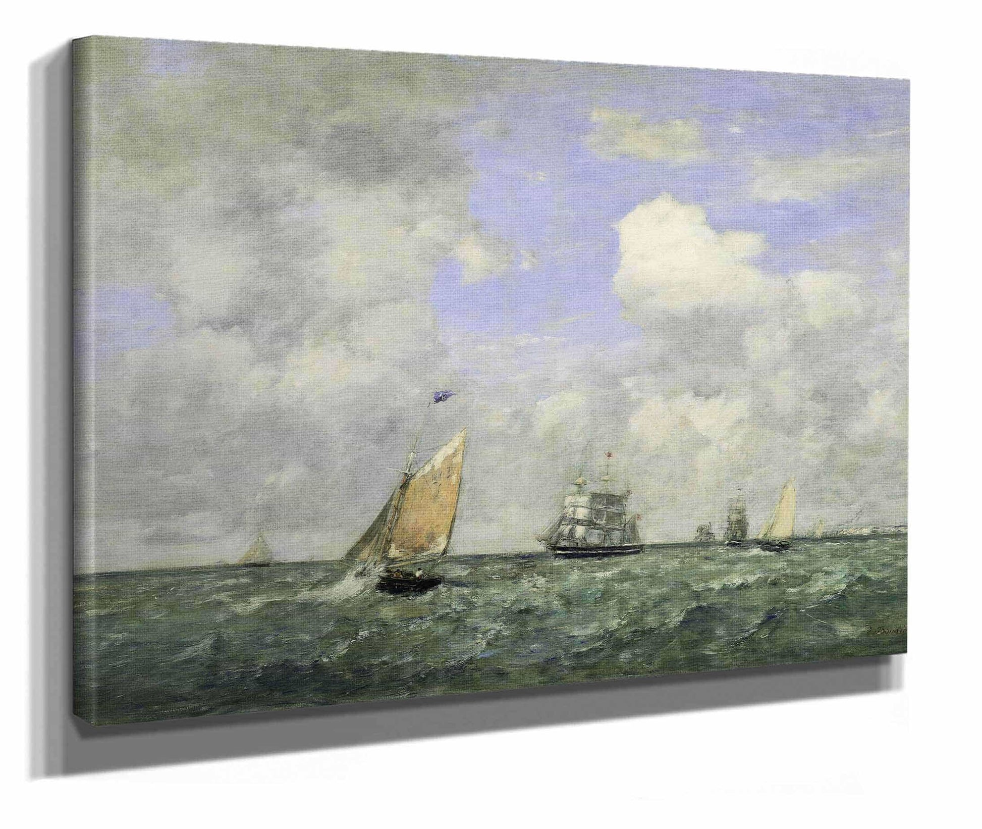 Ships And Sailing Boats Leaving Le Havre by Eugene Boudin
