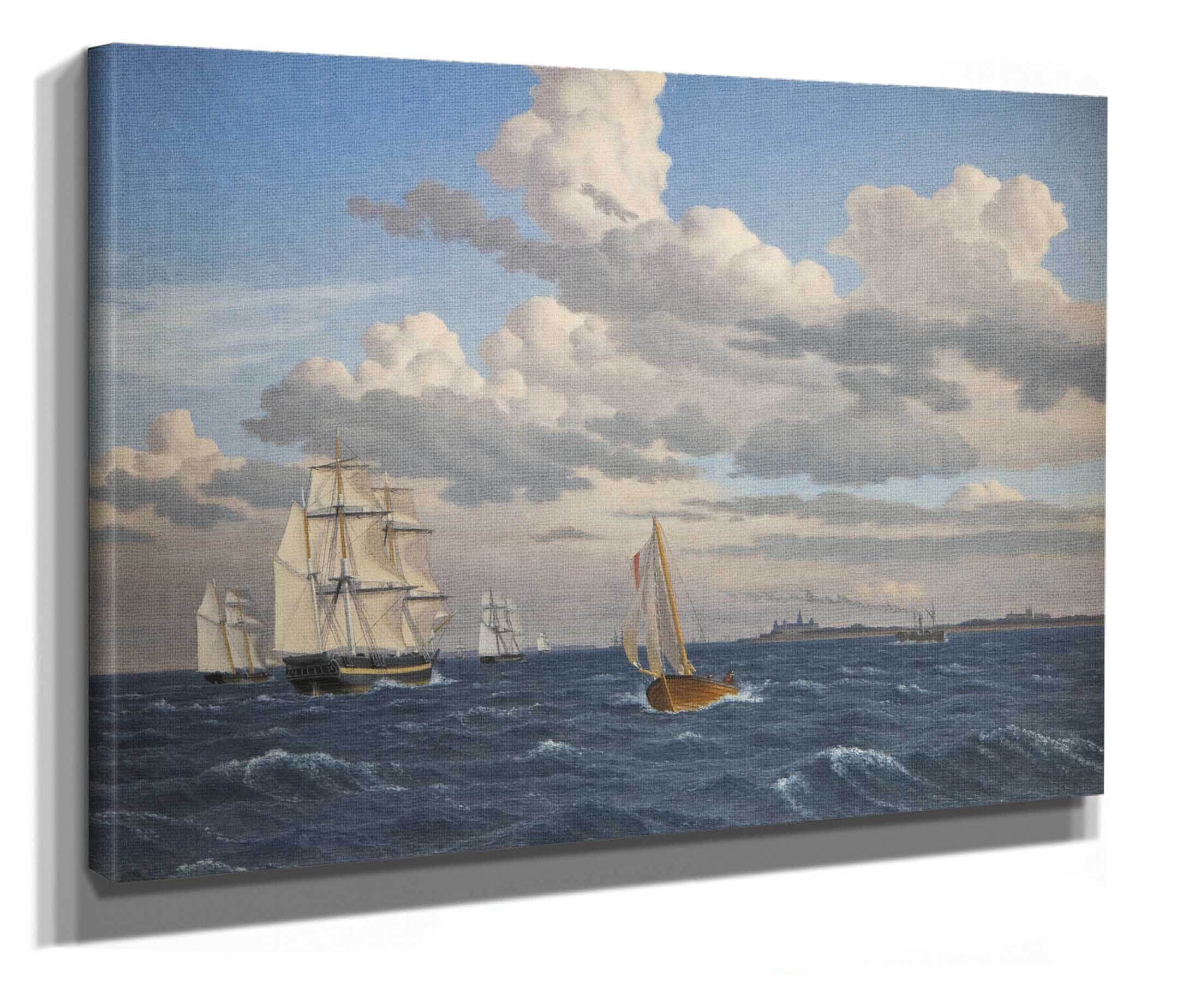 Ships In The Sound North Of Kronborg Castle Elsinore by Christoffer Wilhelm Eckersberg