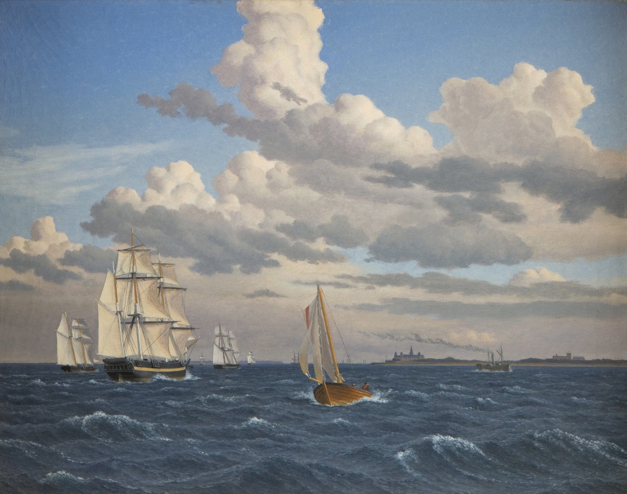 Ships In The Sound North Of Kronborg Castle Elsinore by Christoffer Wilhelm Eckersberg