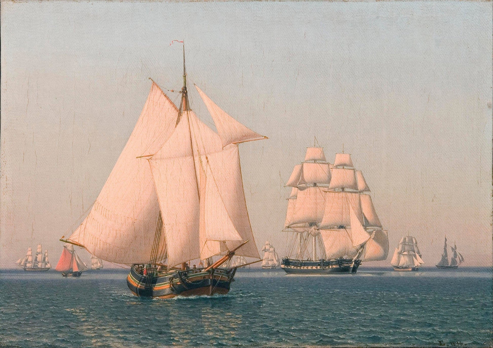 Ships Under Sail In A Mild Breeze On A Clear Summers Afternoon by Christoffer Wilhelm Eckersberg