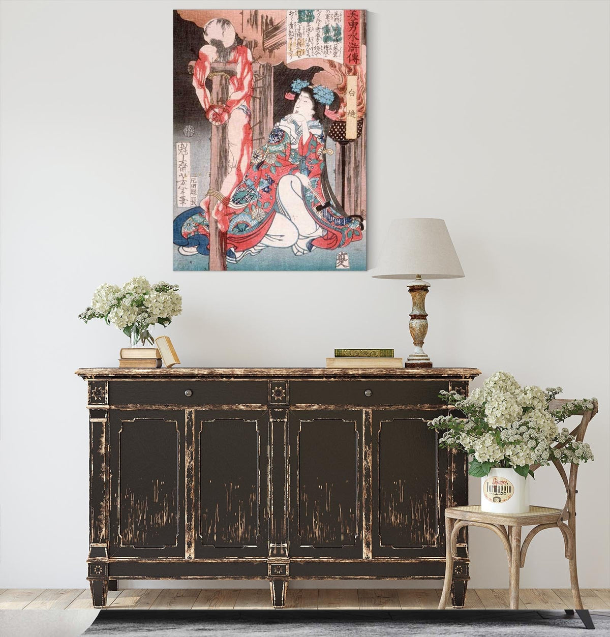 Shiranui Kneeling Beside A Crucified Man by Tsukioka Yoshitoshi