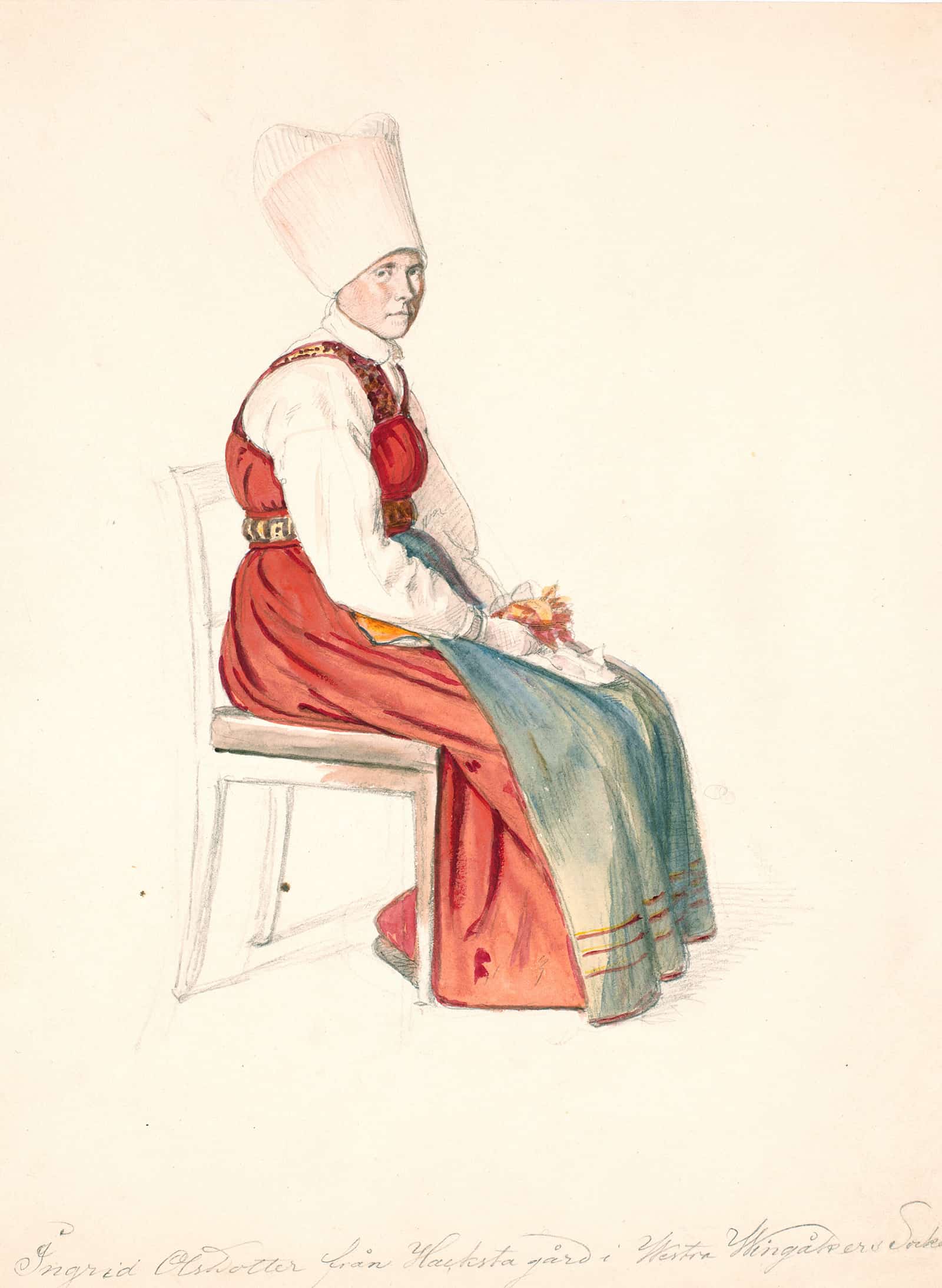 Siddende Svensk Bondekone Med Hojt Hovedlin by Wilhelm Marstrand