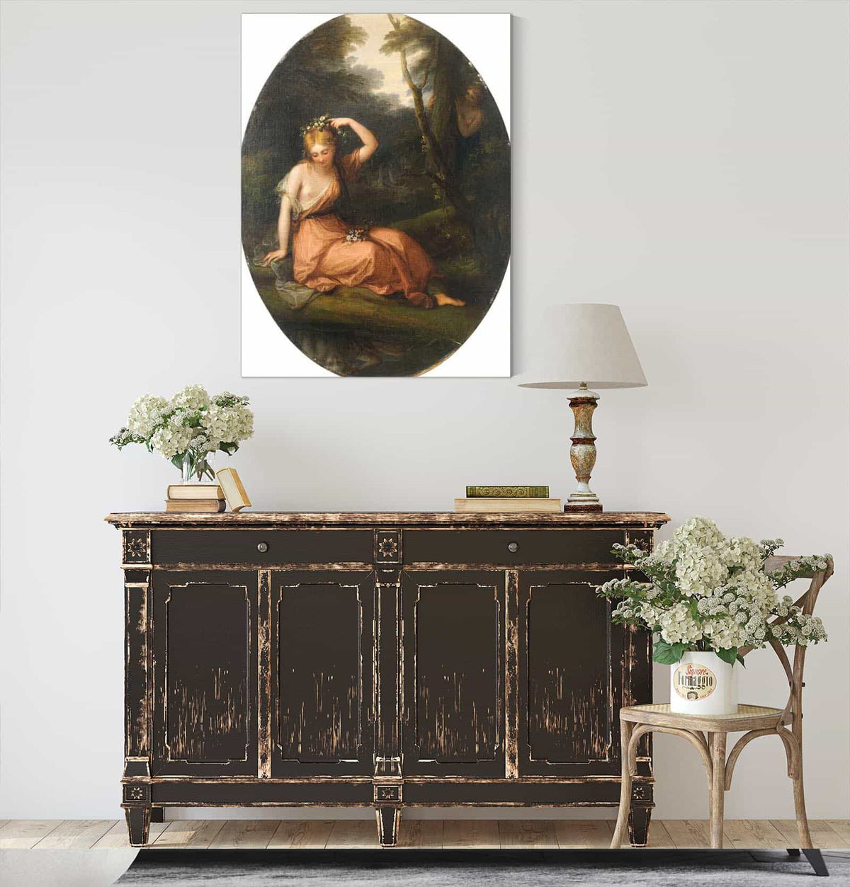 Silvia Decorating Herself With Flowers While Observed By Daphne by Angelica Kauffmann