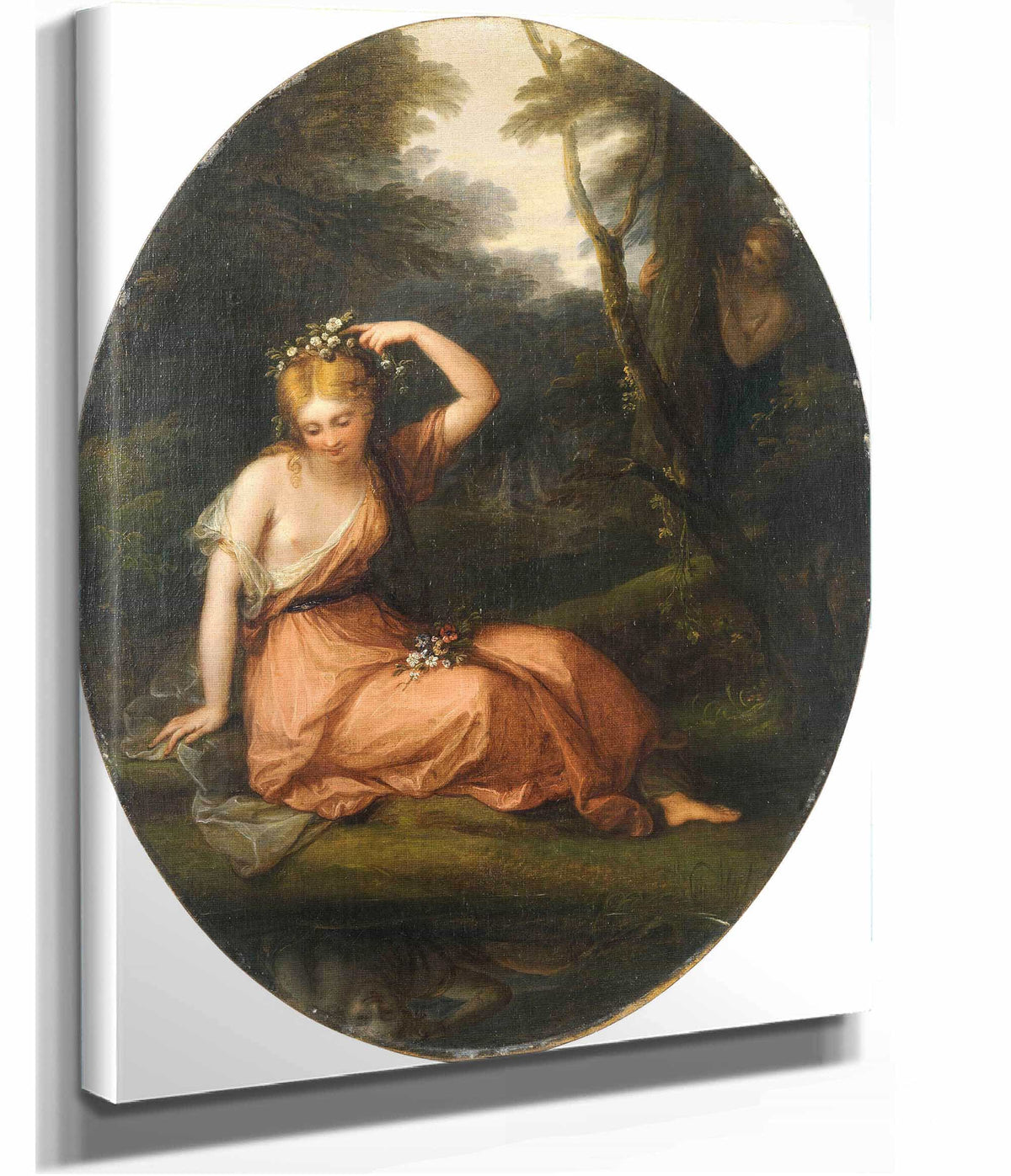 Silvia Decorating Herself With Flowers While Observed By Daphne by Angelica Kauffmann