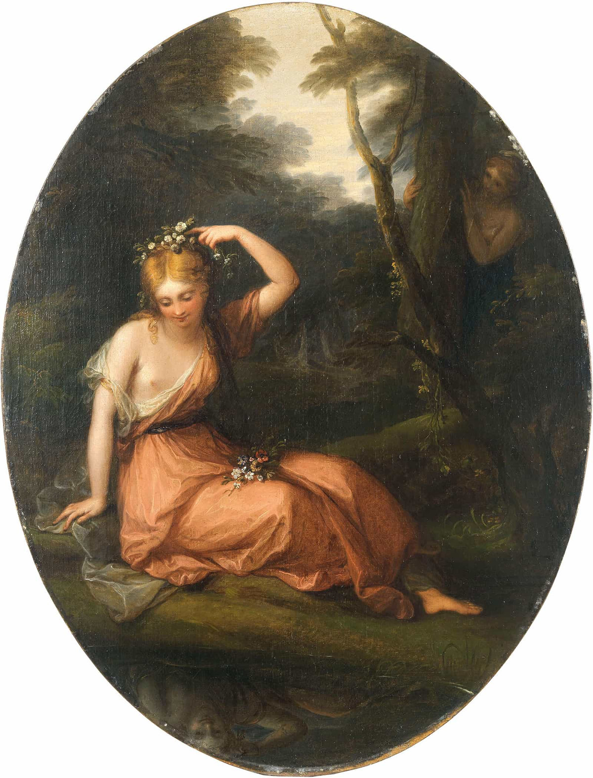 Silvia Decorating Herself With Flowers While Observed By Daphne by Angelica Kauffmann