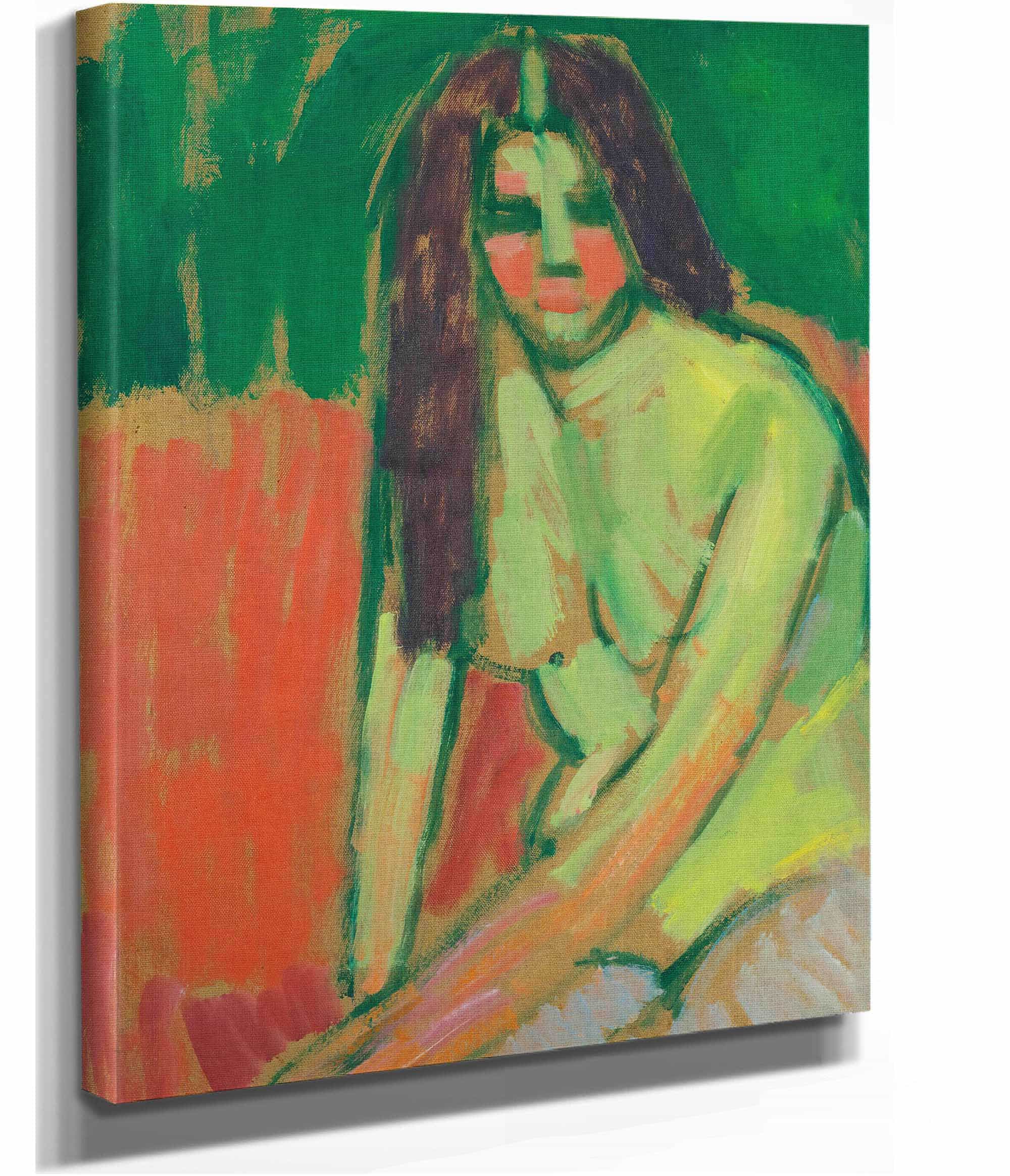 Sitzender Halbakt Geneigt Mit Langen Haaren Half Nude Figure by Alexej Von Jawlensky