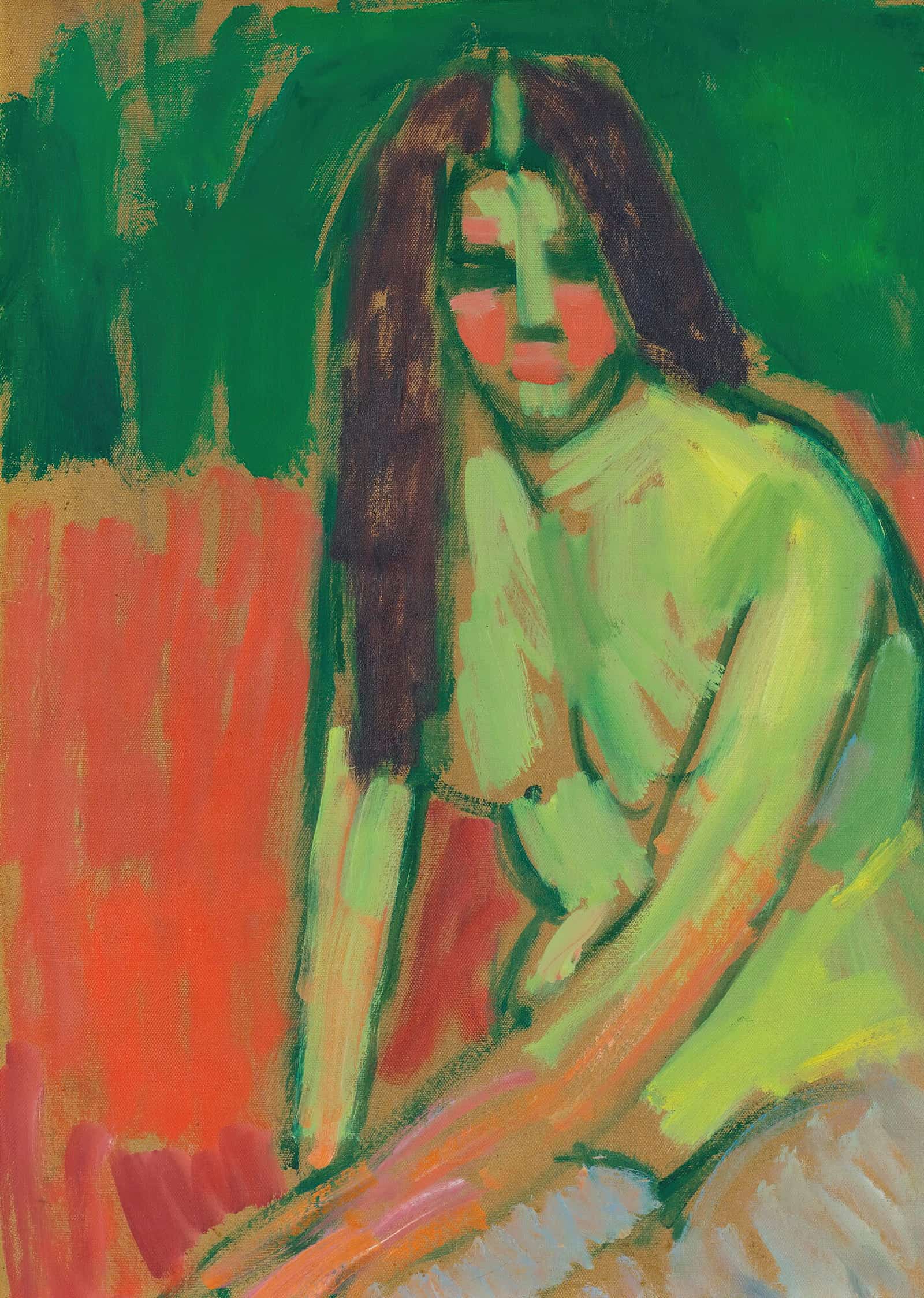 Sitzender Halbakt Geneigt Mit Langen Haaren Half Nude Figure With Long Hair Sitting Bent by Alexej Von Jawlensky