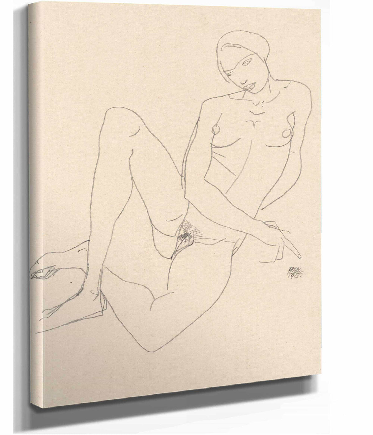 Sitzender Weiblicher Akt Mit Gegratschten Beinen by Egon Schiele