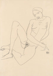 Sitzender Weiblicher Akt Mit Gegratschten Beinen by Egon Schiele