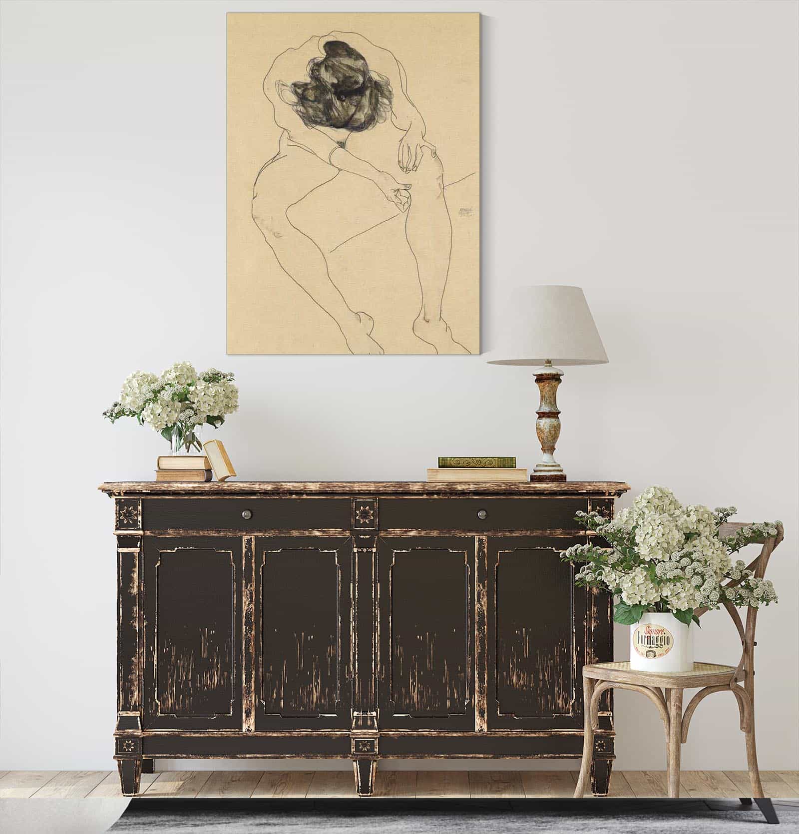 Sitzender Weiblicher Akt Von Oben Gesehen by Egon Schiele