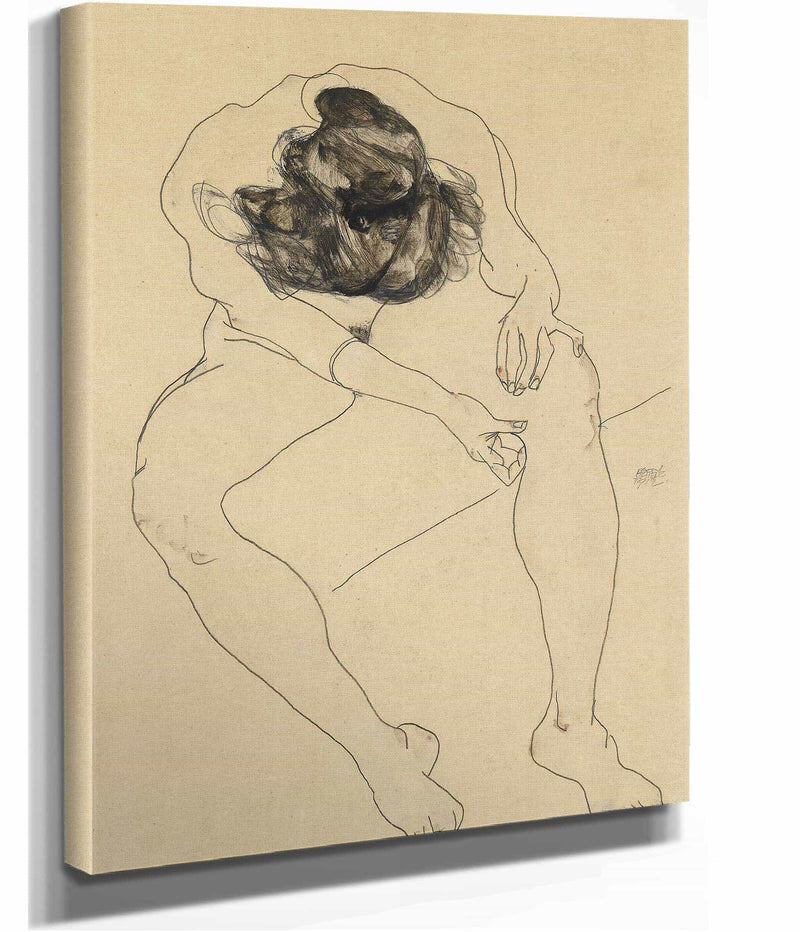 Sitzender Weiblicher Akt Von Oben Gesehen by Egon Schiele