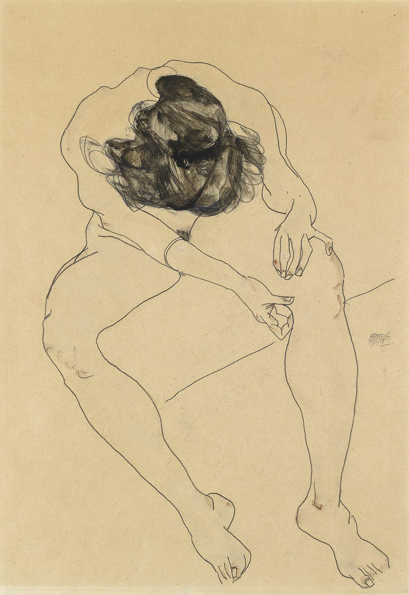 Sitzender Weiblicher Akt Von Oben Gesehen by Egon Schiele