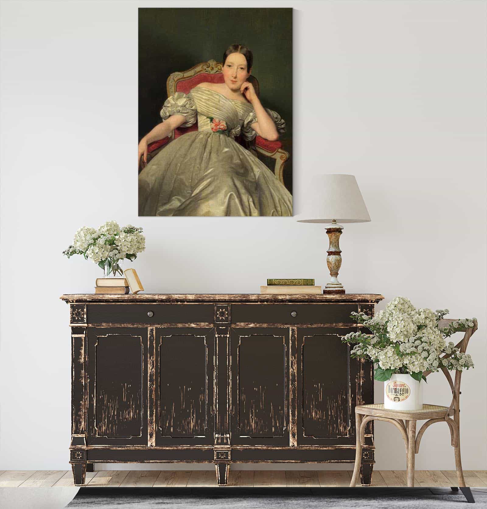 Sitzendes Madchen In Weibem Atlaskleid by Ferdinand Georg Waldmuller