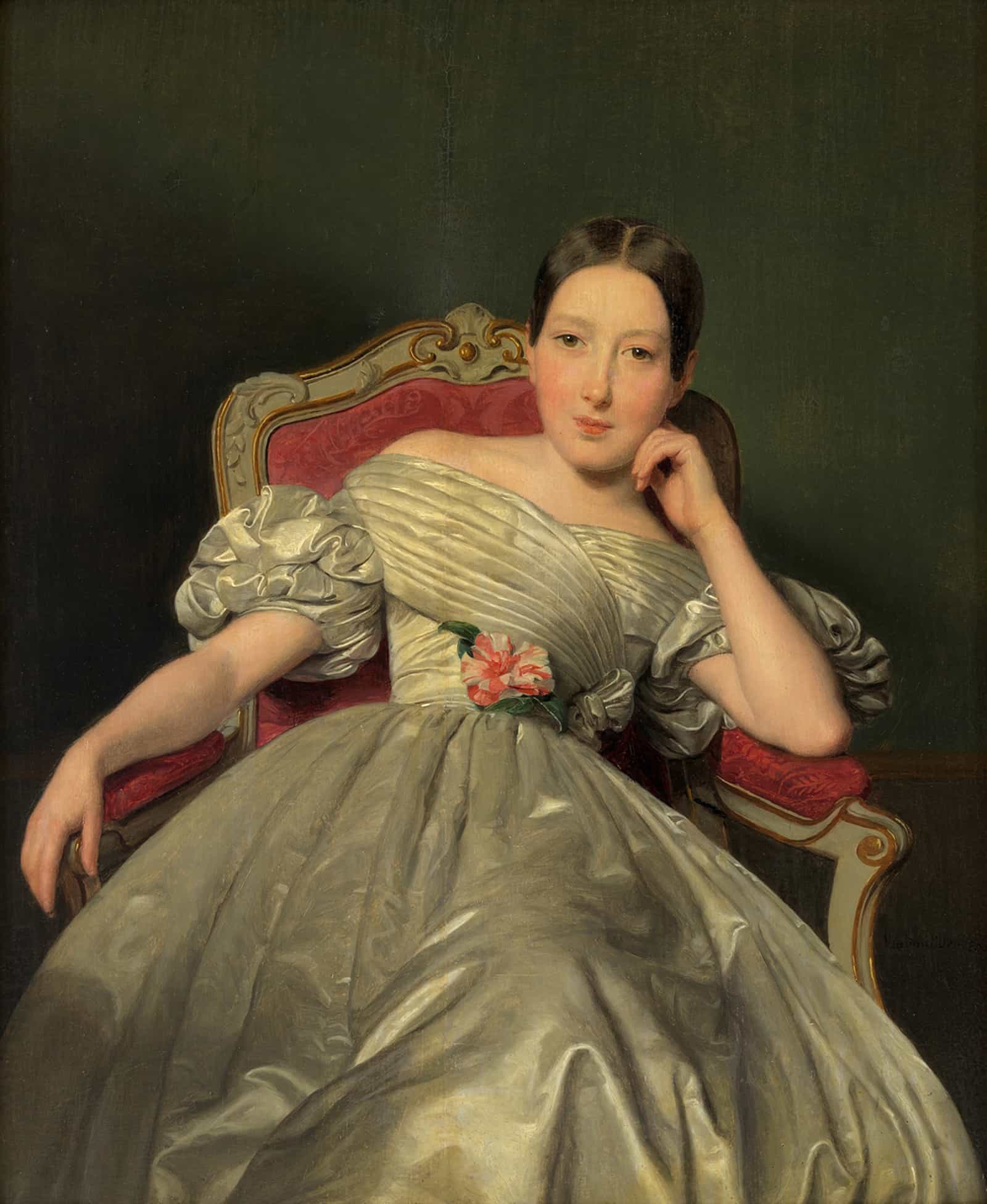 Sitzendes Madchen In Weibem Atlaskleid by Ferdinand Georg Waldmuller