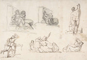 Six Figure Studies Including Four For The Poor Italian Family Early Th Century by Theodore Gericault