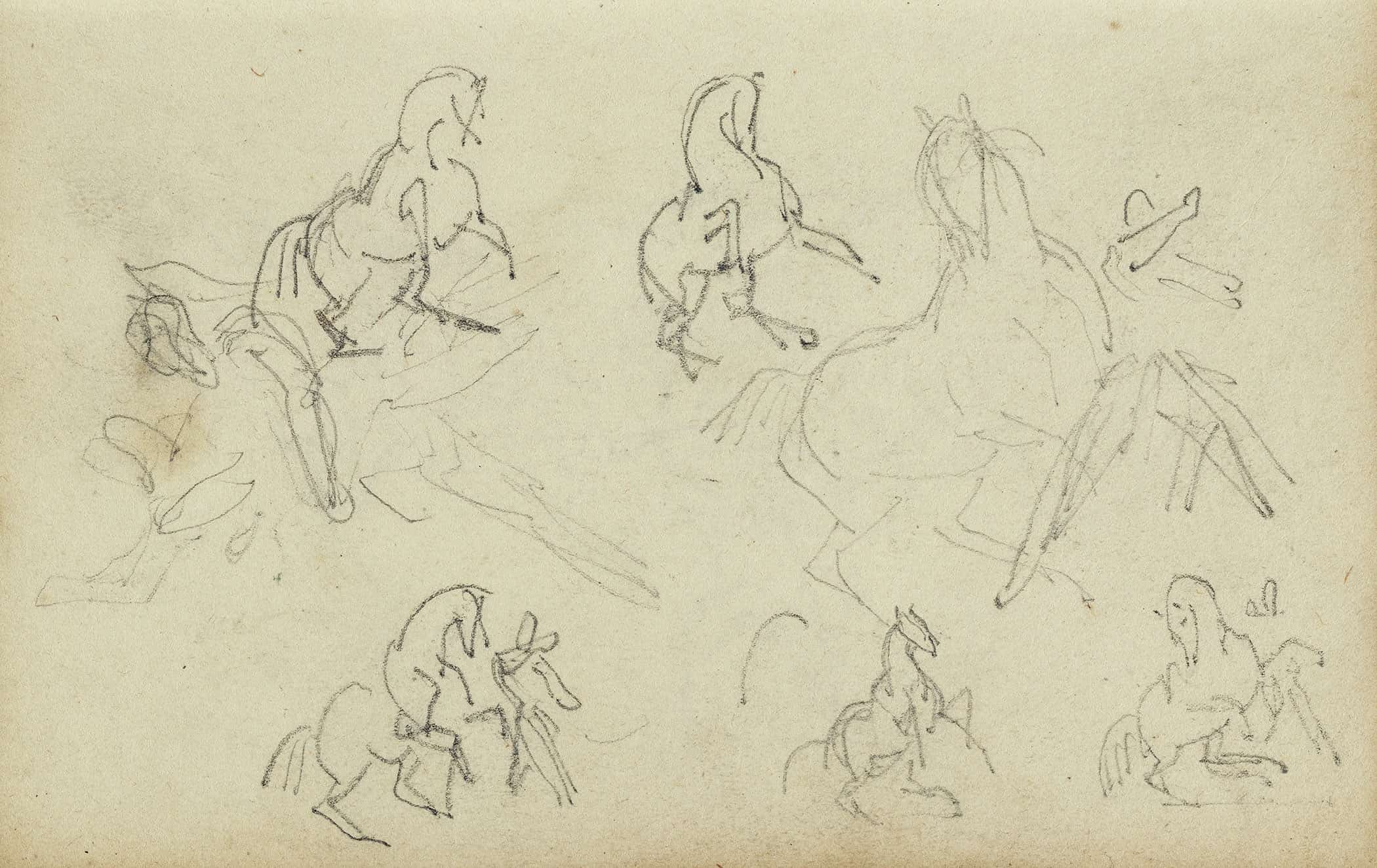 Six Studies For Man Beside A Rearing Horse  by Theodore Gericault