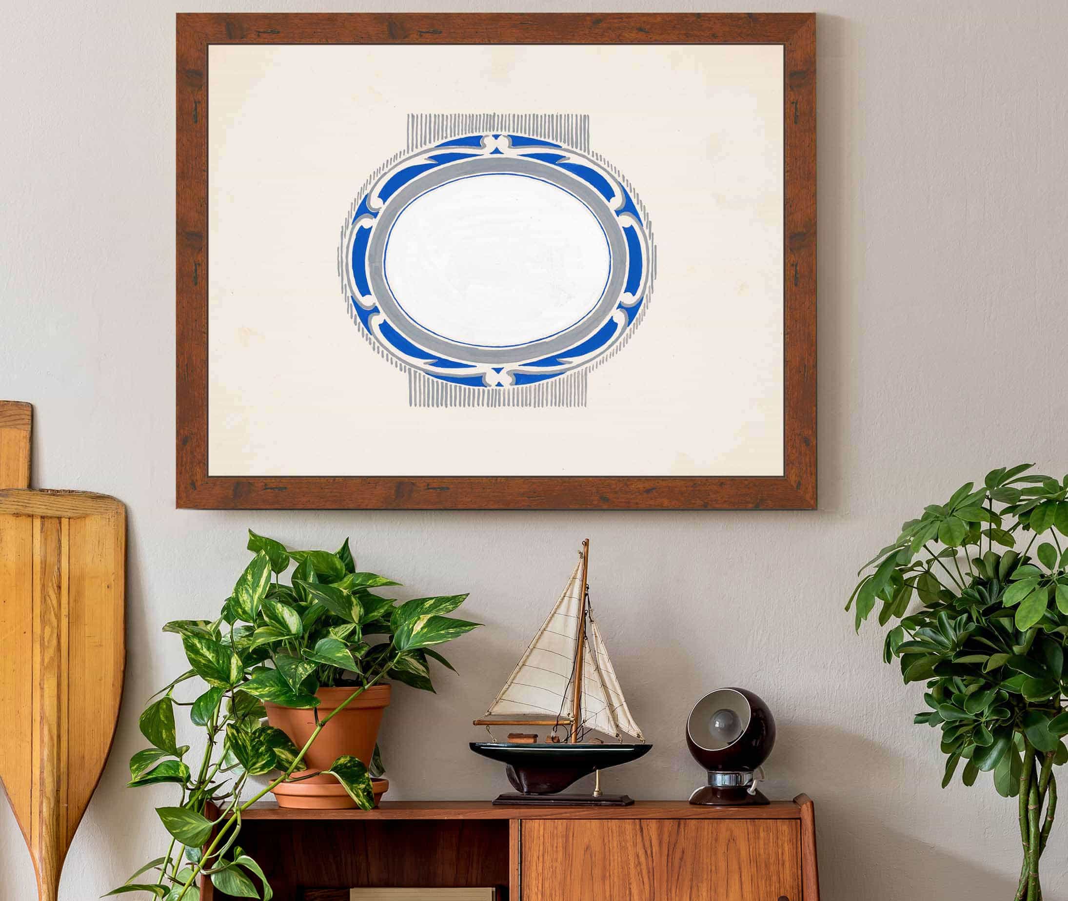 Sketch For Oval Medallion And Ruppert Beer Blue And Silver Logo by Winold Reiss