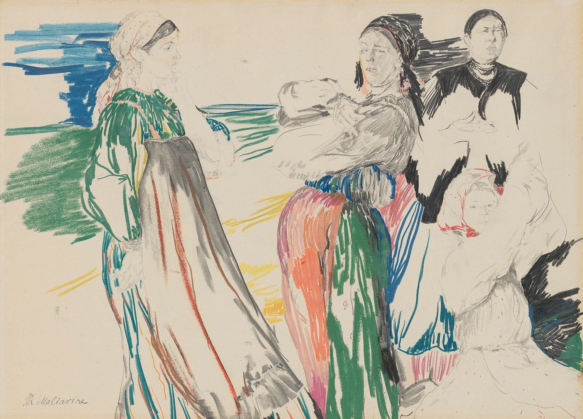 Sketch Of Figures In A Landscape by Filipp Malyavin