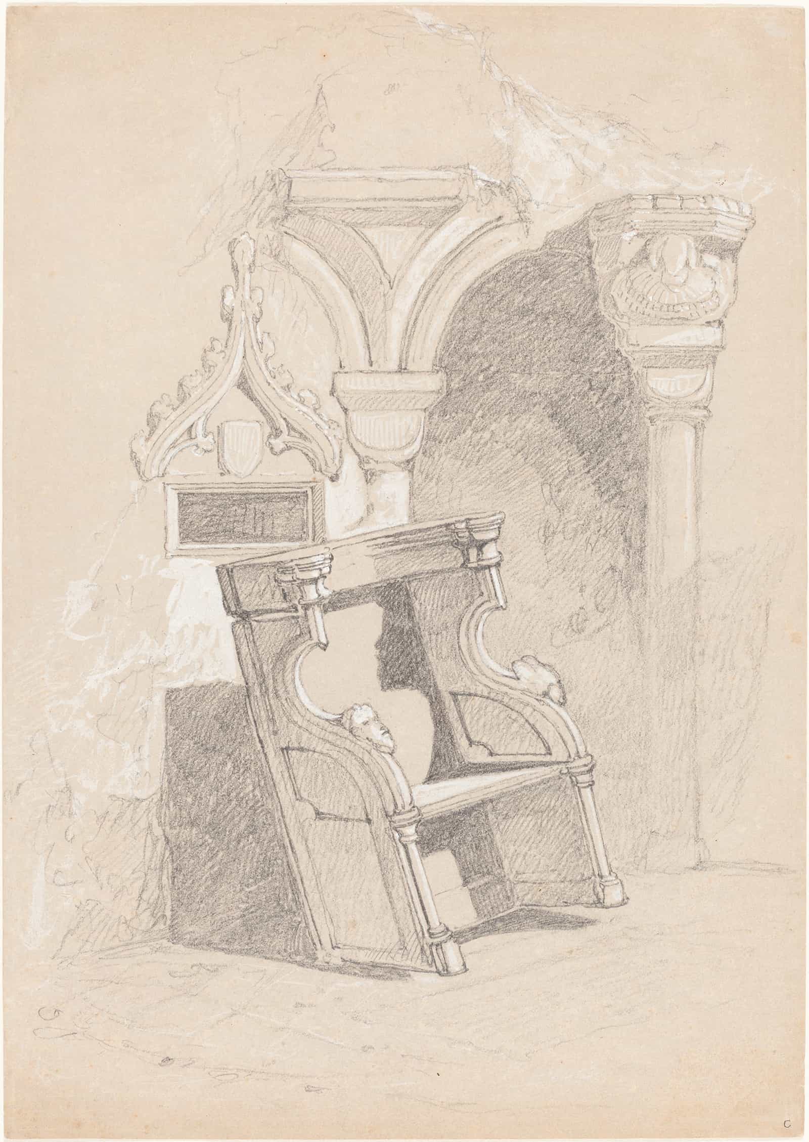 Sketch Of Ruined Church Interior With Chair by John Sell Cotman