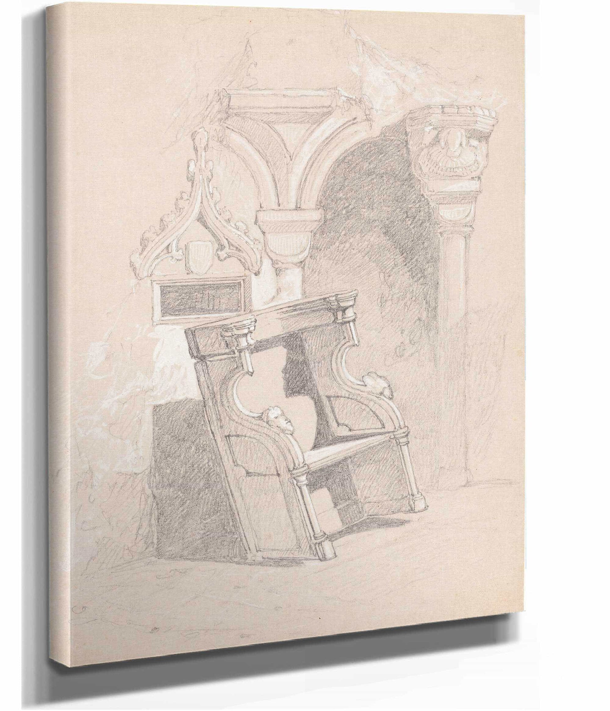 Sketch Of Ruined Church Interior With Chair by John Sell Cotman