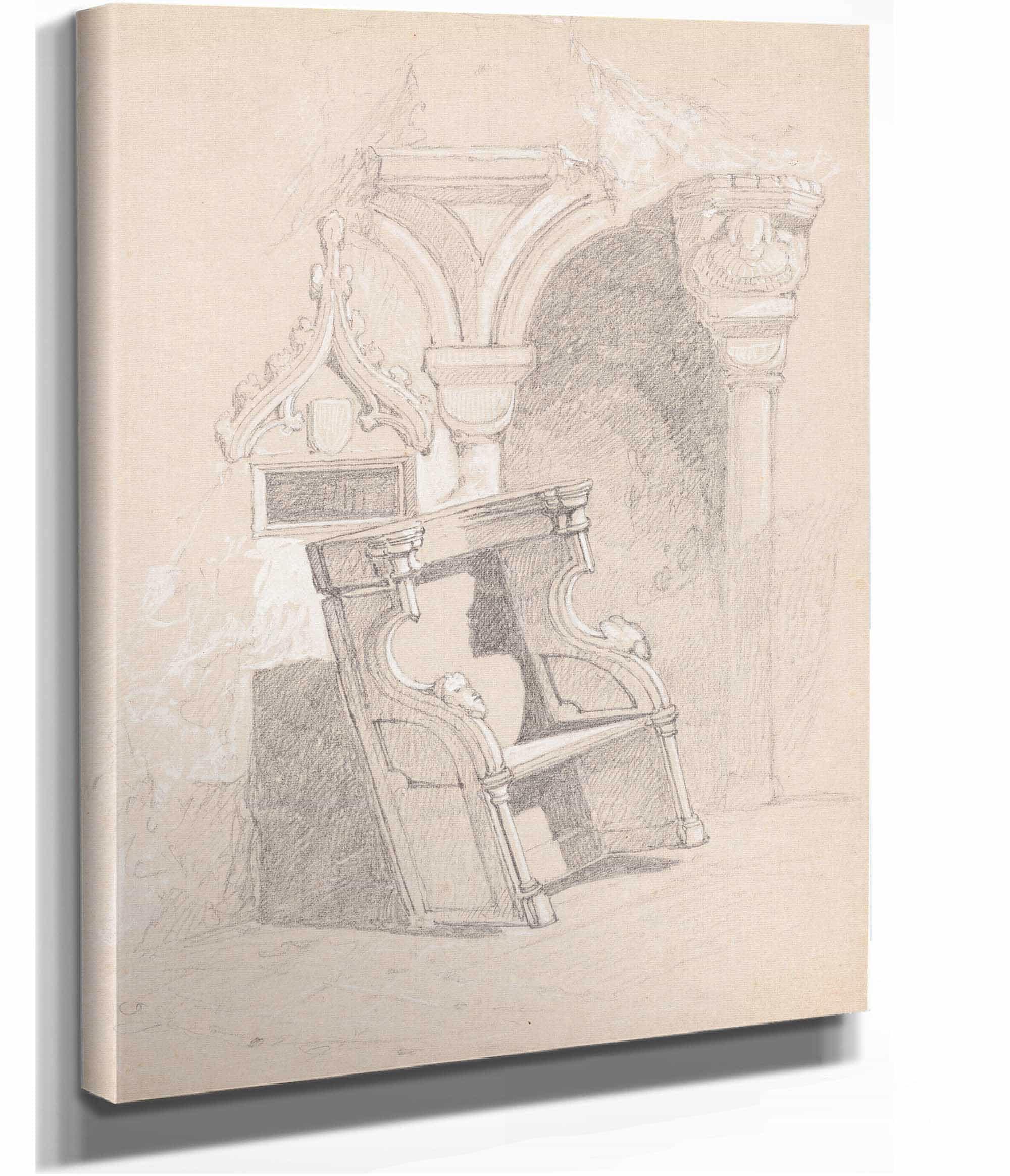 Sketch Of Ruined Church Interior With Chair by John Sell Cotman