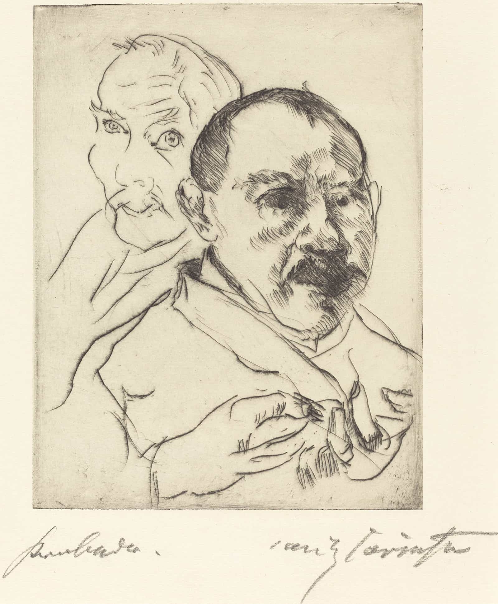 Sketch Of Two Male Heads Self Portraits by Lovis Corinth
