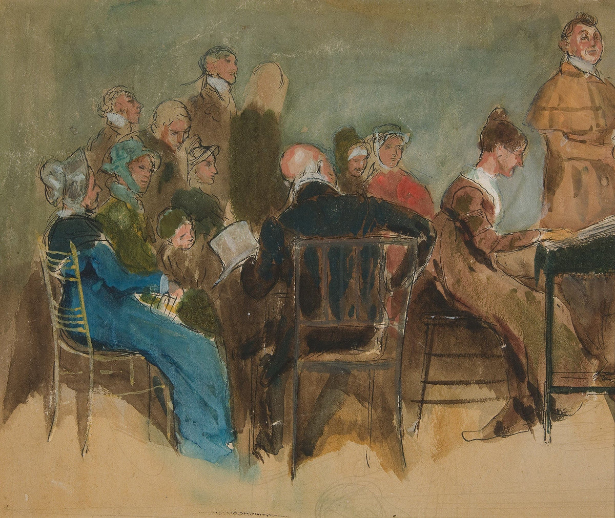 Sketch Of Women In An Interior Unidentified Illustration by Edwin Austin Abbey